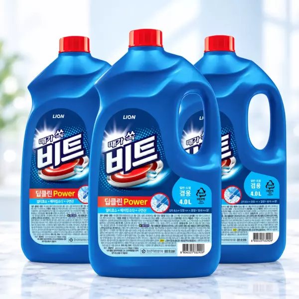 비트 딥클린파워 액체세탁세제 일반/드럼 겸용 용기 4L 3개