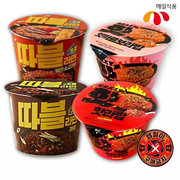 Ddabeul Ramen Jajang Flavor 3 cups + Spicy Beef Flavor 3 cups (6 cups total)