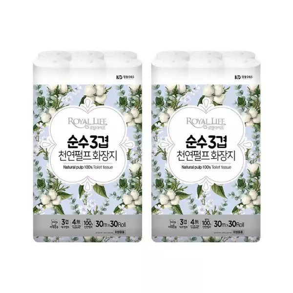 로얄라이프 천연펄프 화장지 순수 3겹(30m 30롤) 2팩