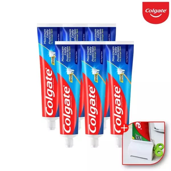 Colgate Gum Cavity Protection High-Fluoride Toothpaste 175g, 4 Regular + 4 Cool Mint + Tube Squeezer