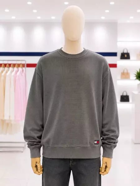 타미진스 릴렉스 핏 위시드 와플 크루넥 티셔츠