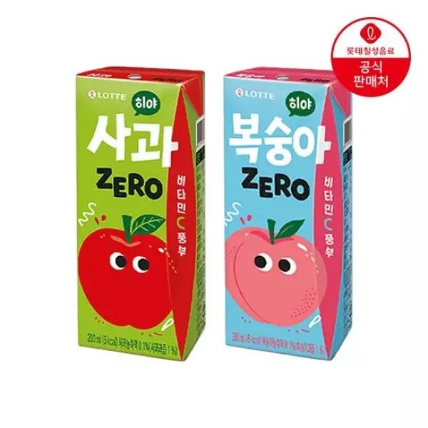 롯데칠성 히야 제로 복숭아+사과 200ml 각 24팩 총 48팩