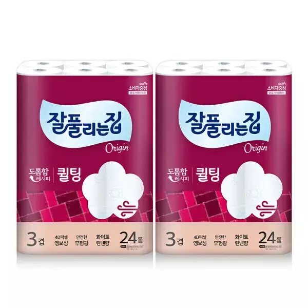 잘풀리는집 도톰한 3겹 퀼팅 광폭 화장지 30m x 24롤 x 2팩