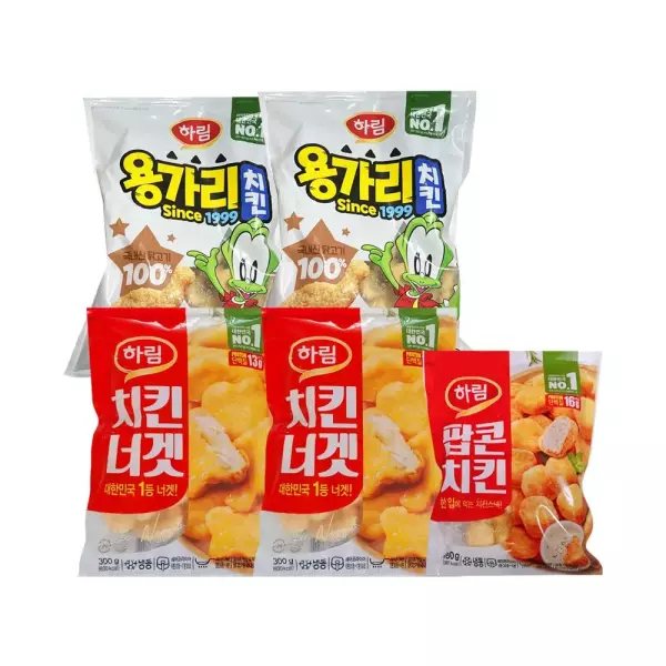 하림 용가리치킨 300g 2봉+치킨너겟 300g 2봉+팝콘치킨 180g 1봉