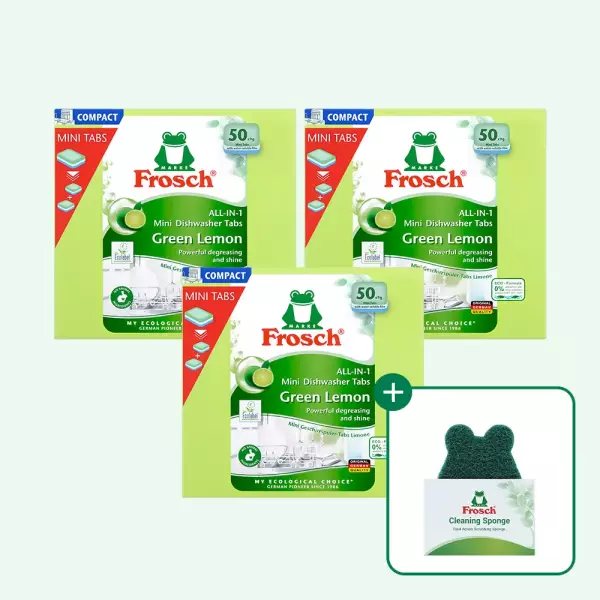 Frosch 洗碗机洗涤剂 迷你 50个装×3个+百洁布